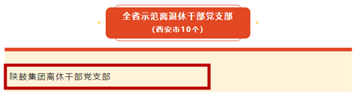 陕鼓集团离休干部党支部获评“全省示范离退休干部党支部”荣誉称号